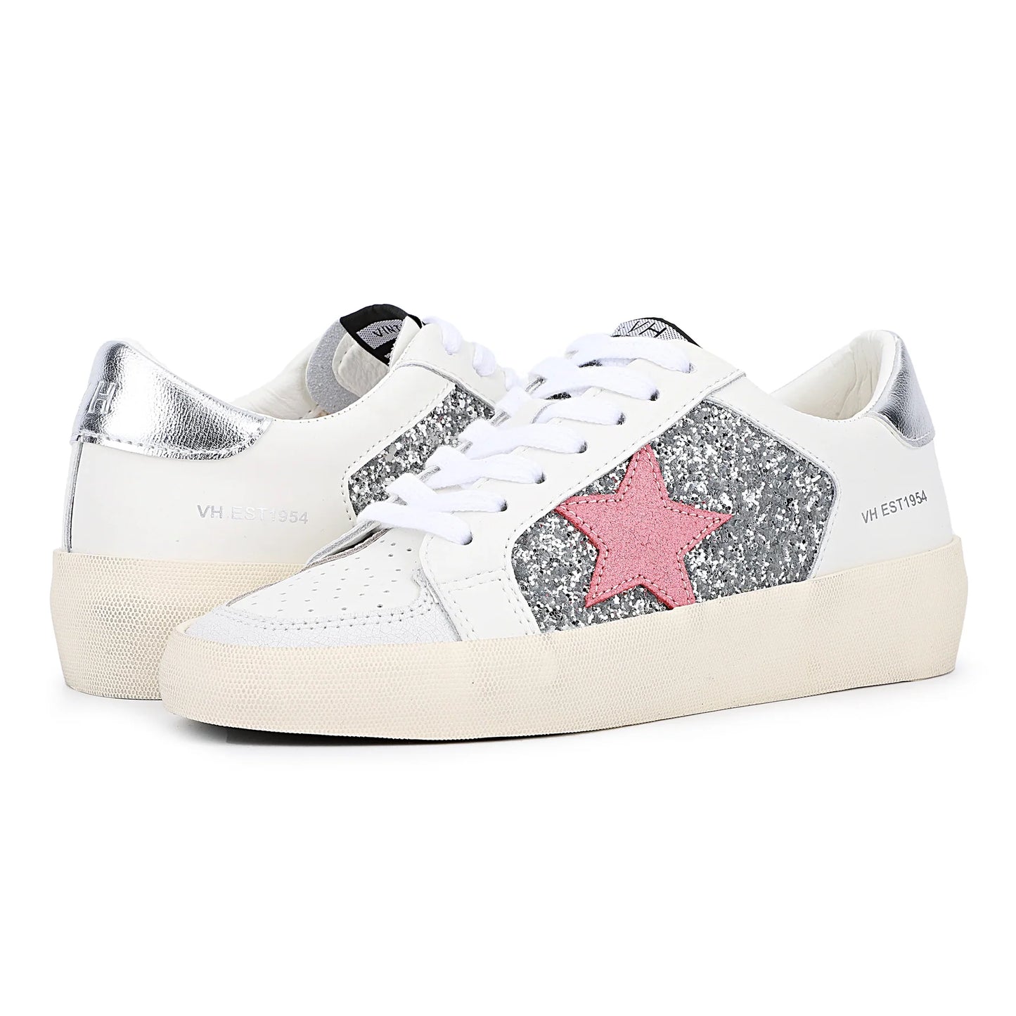 VINTAGE HAVANA - QUINN Lace Up Sneakers Casual Shoes - WHITE/ SILVER