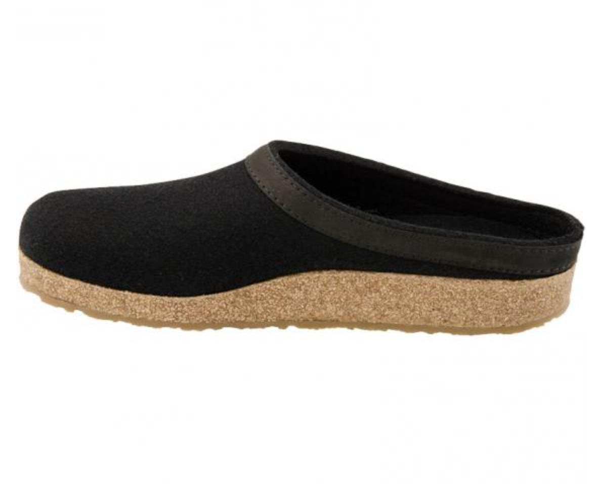 HAFLINGER GZL45 Grizzly Wool Clog Leather Trim Black