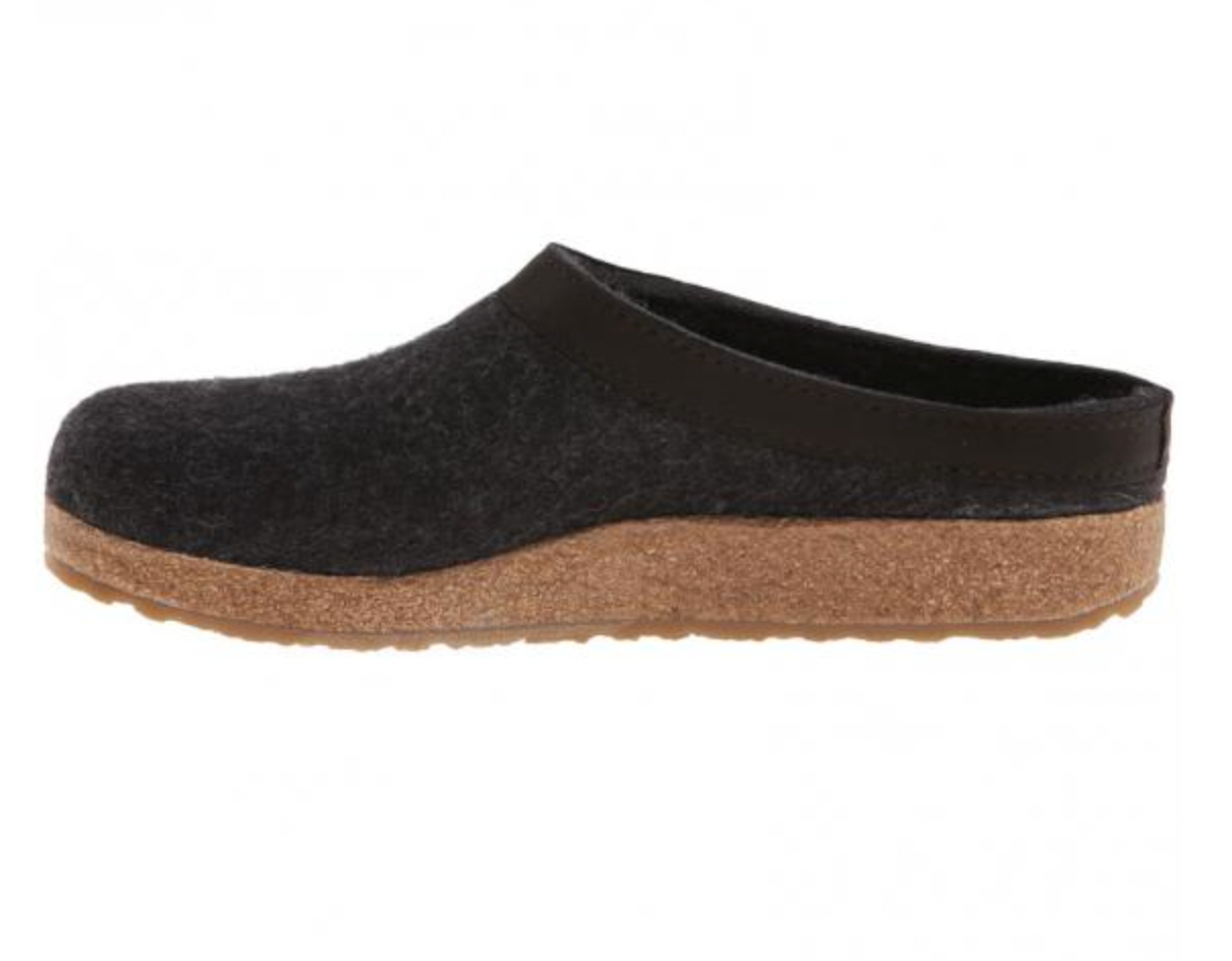 HAFLINGER GZL44 Grizzly Wool Clog Leather Trim Charcoal