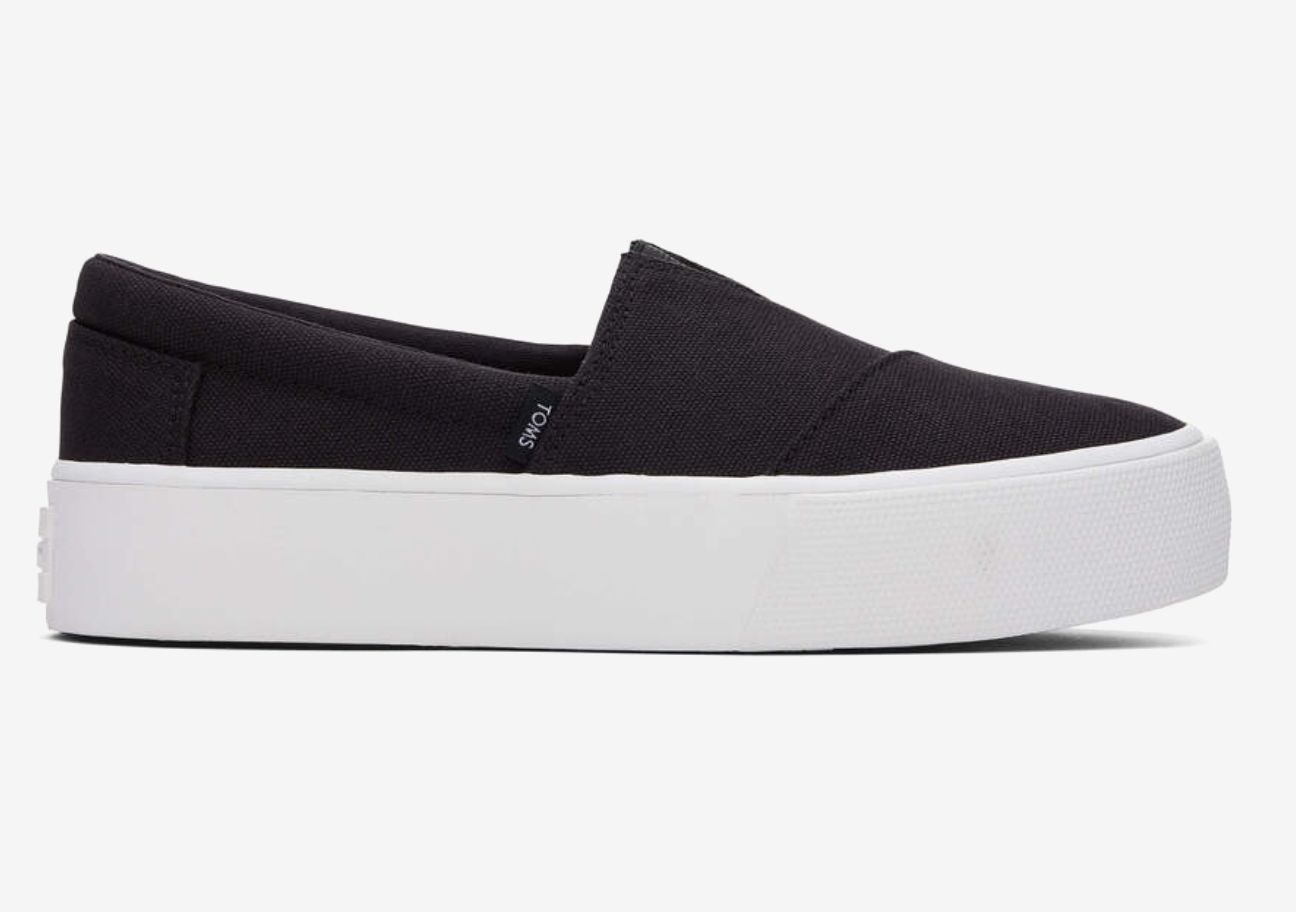 TOMS Fenix Platform Black Canvas Slip On Sneaker