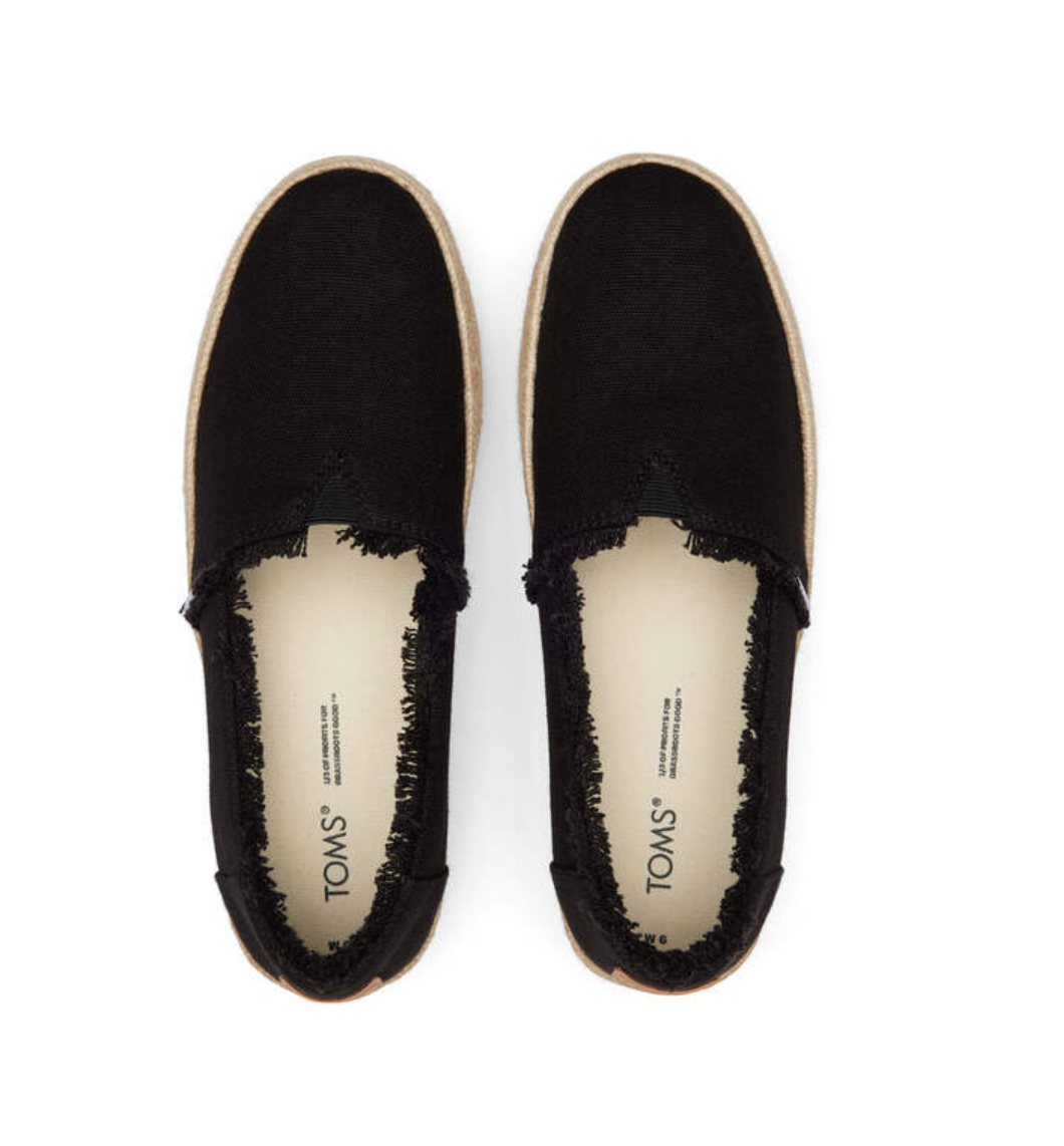 TOMS Valencia Platform Black Canvas Women Slip-On