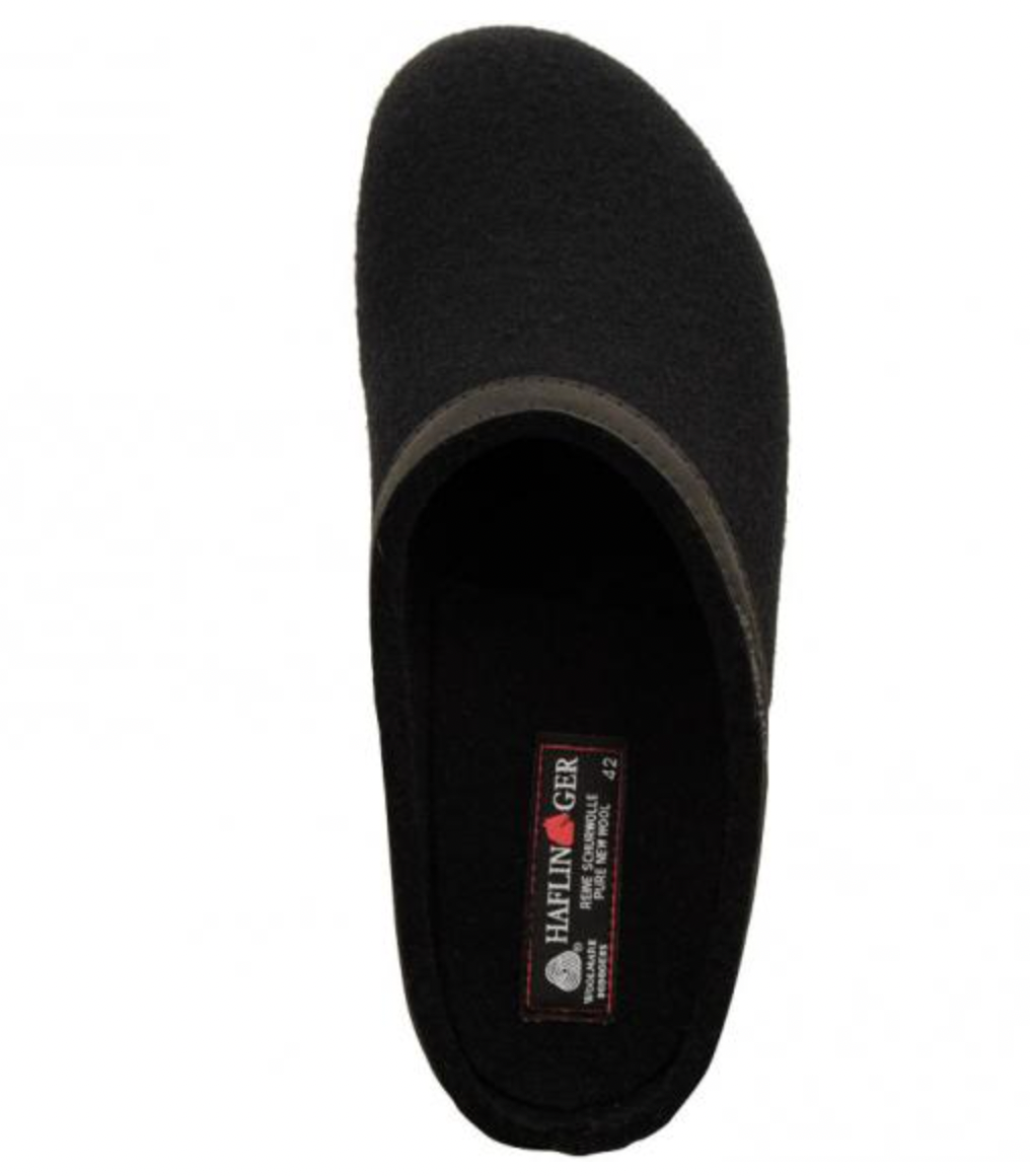 HAFLINGER GZL45 Grizzly Wool Clog Leather Trim Black