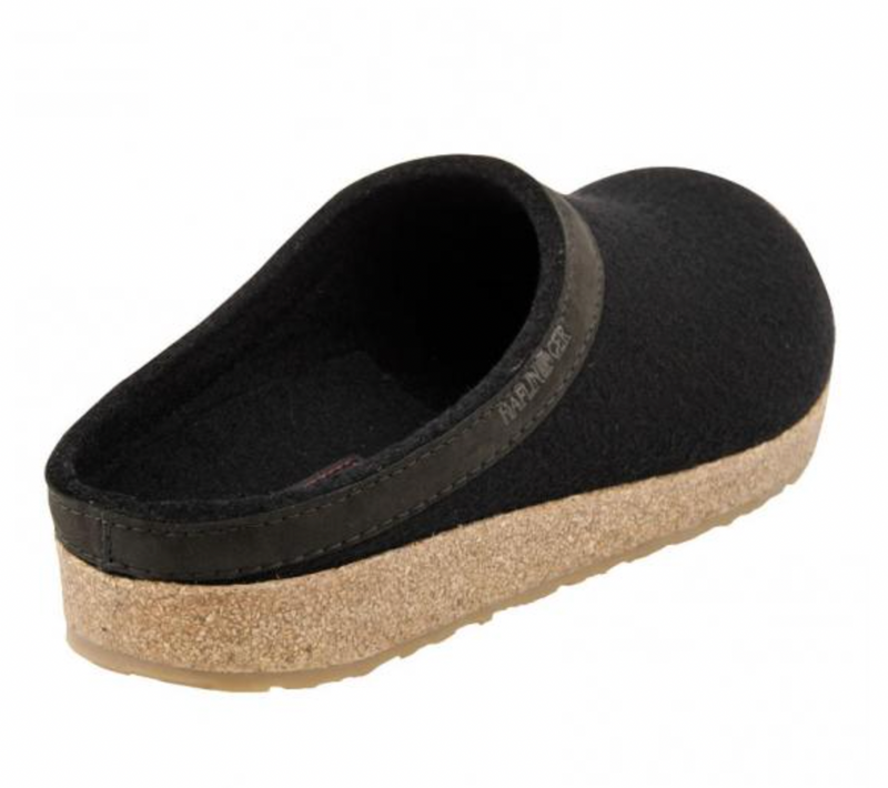 HAFLINGER GZL45 Grizzly Wool Clog Leather Trim Black