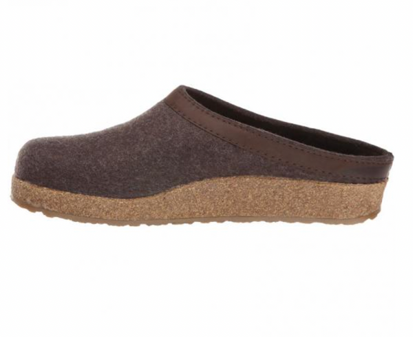 HAFLINGER GZL42 Grizzly Wool Clog Leather Trim Smokey Brown