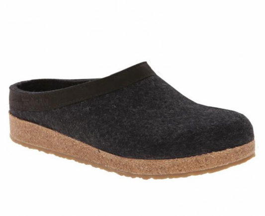 HAFLINGER GZL44 Grizzly Wool Clog Leather Trim Charcoal