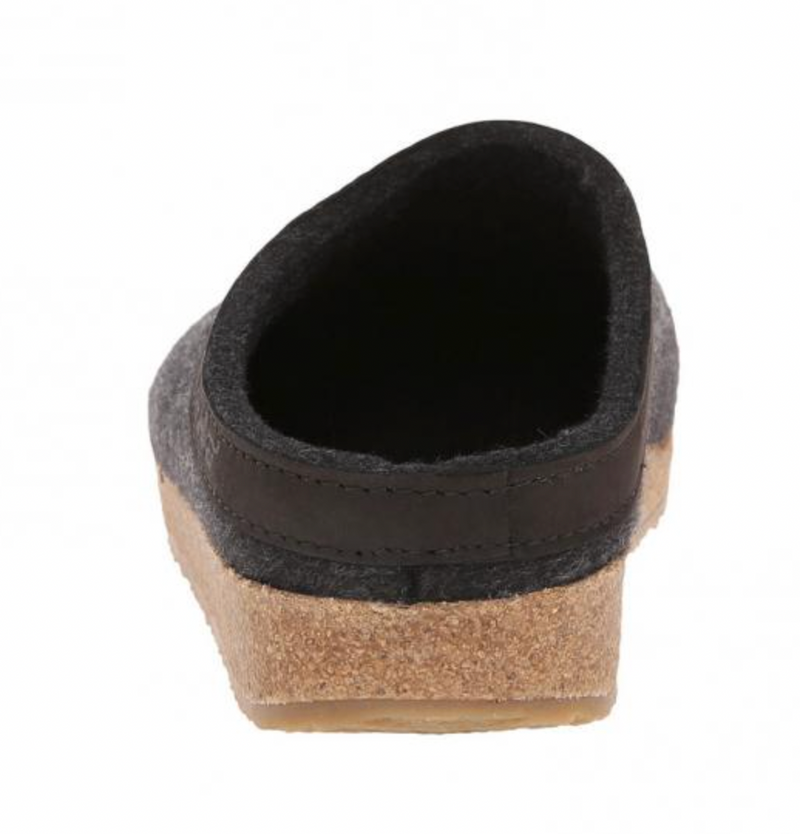 HAFLINGER GZL44 Grizzly Wool Clog Leather Trim Charcoal