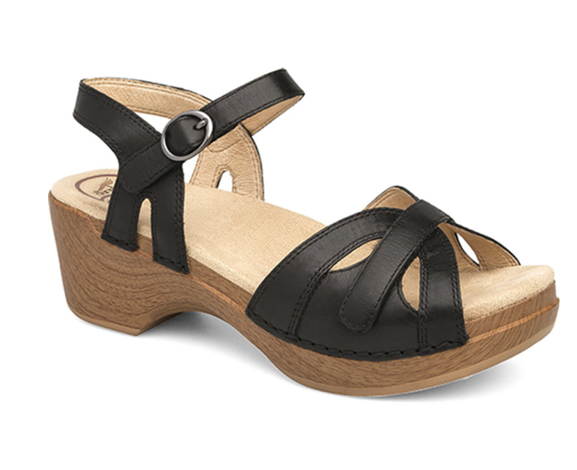 DANSKO SEASON Black Full Grain Leather Sandals