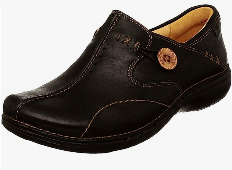 Clarks Unstructured Black Leather Casual Flats